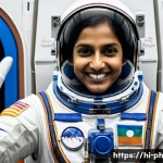 물리학 관련 정부 연구 프로젝트 - **Prompt:** A triumphant Indian astronaut, with a clear visor revealing a determined yet joyful expr...