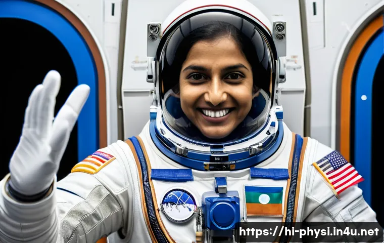 물리학 관련 정부 연구 프로젝트 - **Prompt:** A triumphant Indian astronaut, with a clear visor revealing a determined yet joyful expr...