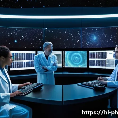 물리학 연구소의 주요 역할 - **Prompt:** A group of diverse astrophysicists, both male and female, of varying ages, meticulously ...