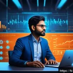 물리학 학위로 갈 수 있는 비전통적 경로 - A vibrant digital workspace featuring a young Indian physicist dressed in smart casual attire, worki...