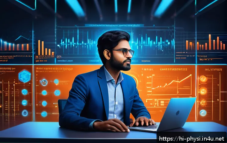 물리학 학위로 갈 수 있는 비전통적 경로 - A vibrant digital workspace featuring a young Indian physicist dressed in smart casual attire, worki...